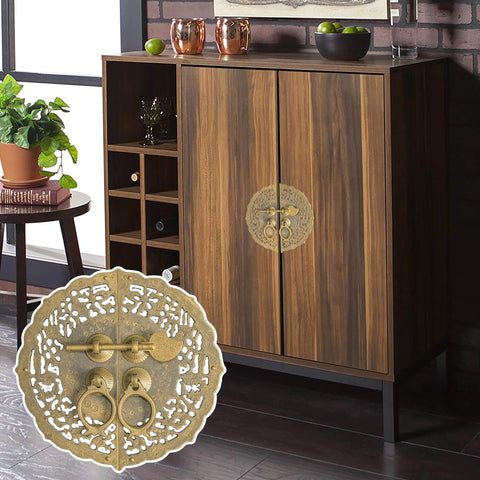 Flower Pot Cabinet Faceplate Set 5.52 Inches Square With Solid Brass Pull And Eight Radial Washers for architectural interior design.