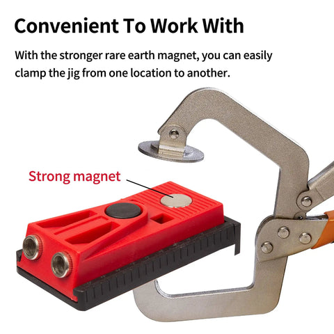 Pocket Hole Jig Set With Two Hole Jig Step Drill Bit Stop Collar Square Drive Bit Hex Key Adjustable And Hands On Easy To Use Joinery Kit for DIY Woodworking Projects Featuring Built In Metric Scale And Magnetic Base For Precise Drilling clamped