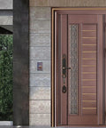 No Sweat Smart Keypad Deadbolt Keyless Entry Door Lock With Auto Lock And Anti Peek Password Guard For Front Porch, bronze door with layered design.