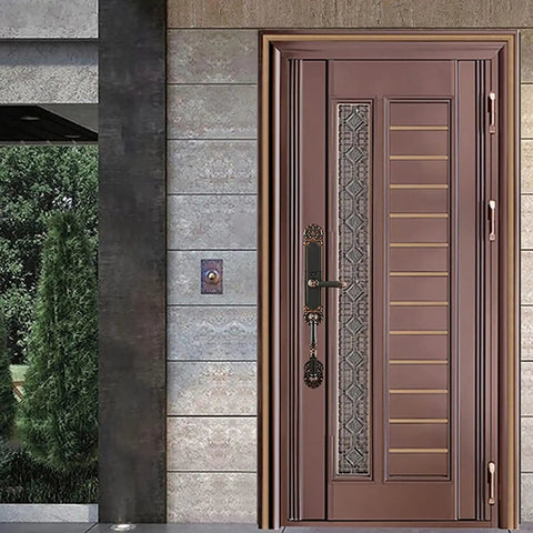 No Sweat Smart Keypad Deadbolt Keyless Entry Door Lock With Auto Lock And Anti Peek Password Guard For Front Porch, bronze door with layered design.