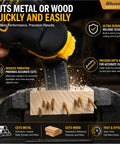 Person using 120 Piece Oscillating Tool Blade Set Pro Grade Titanium Universal Multitool Blades For Wood And Metal Heavy Duty Kit