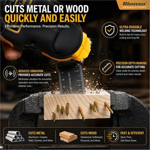 Person using 120 Piece Oscillating Tool Blade Set Pro Grade Titanium Universal Multitool Blades For Wood And Metal Heavy Duty Kit