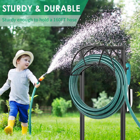 Rugged Garden Hose Holder With Four Spikes And Tool Hooks Built Tough Heavy Duty Hose Reel Stand Holds Up To 160 Foot Hose.
