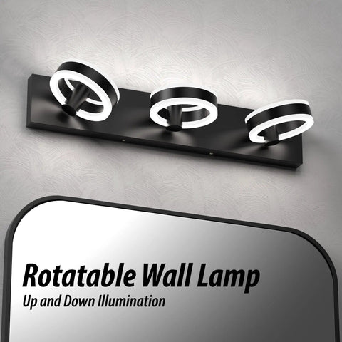 LED Bathroom Vanity Lights 24 Inch Black Three Light Acrylic Wall Sconces With 350 Degree Rotatable Over Mirror Mount Modern Vanity Fixture For Powder Room Lit Look