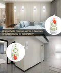 Living room and hallway with No-Fuss Set of Two Modern Wall Sconces, remote control and stepless dimming features shown.