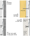 Illustration showing Heavy Duty Mirror Hanging Kit With French Cleat And Z Clips for drywall, studs, and various surfaces installation.