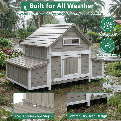 Spacious Wooden Chicken Coop For Four To Six Chickens With Six Nesting Boxes And Pull Out Tray Weatherproof Open Roof