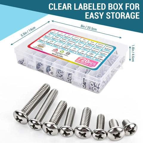 Stainless Steel 304 Hex Flange Bolt Kit 720 Piece Fastener Set For Heavy Duty Hardware Projects Automotive Outdoor DIY Corrosion Resistant Bolts Beefy Great For Auto Repairs in labeled storage box