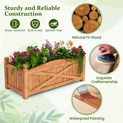 Wooden Raised Garden Bed With Drainage Holes Built Tough For Outdoor Patios And Balconies, Weatherproof Fir Wood Planter Box