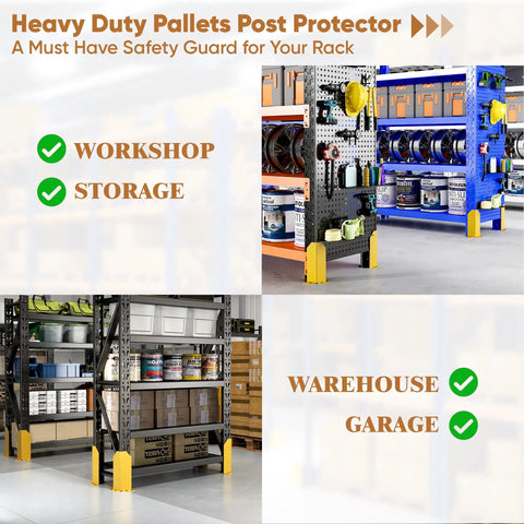 Built Tough 12 Inch Steel Pallet Rack Post Protectors With Ten Floor Anchor Bolts Warehouse Column Guards To Shield Shelving From Rough Forklift Bashing At The Job Site