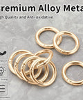 1 Inch Key Ring Clip Set, 8 Pack Round Carabiner Clips For Keys Bags Purses, zinc alloy, light gold on marble surface