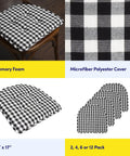 Cozy Memory Foam Chair Cushions Set Of Four With Tufted Non Slip Rubber Backing And U Shaped Design 17 By 16 Inch Checkered Black And White Seat Pads Displayed