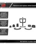 Universal Wheel Bearing Puller Kit And Hub Removal Tool displayed with components for FWD, RWD, and AWD vehicles.