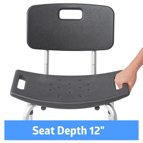 Shower Chair With Backrest No Fuss Setup Bath Bench For Elderly And Disabled, 12" seat depth, hand gripping built-in handle