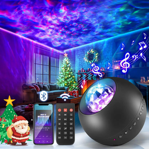 Galaxy Projector Night Light With Bluetooth Speaker And White Noise For Bedroom Vibe, vibrant starry sky in living room