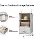 6 Shelf Hanging Closet Organizer With 3 Removable Fabric Drawers Space Saving Wardrobe Shelves showing size and design details