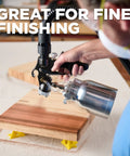 Stationary Hvlp Finishing Sprayer For Woodworkers Wanting Killer Results On Furniture Restoration Projects Using Pro Grade Metal Spray Gun For Super Smooth Ultra Fine Coating Every Time on wood surface.