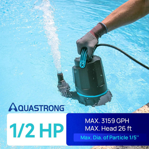 Heavy Duty 1/2 Hp Submersible Sump Pump Running Smooth As Silk Delivers Serious High Flow Drainage Moving Up To 3159 Gallons Per Hour To Conquer 26 Feet Vertical Lift in use with water outlet.