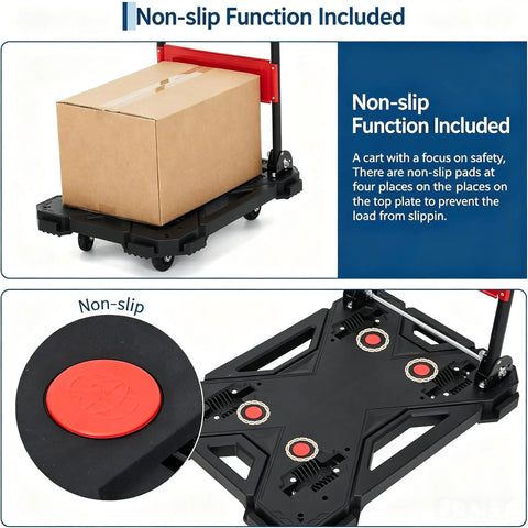 Heavy Duty Folding Hand Truck Dolly With Ergonomic Grip 330 Pound Capacity Rust Resistant Aluminum Frame Portable Moving Cart with non-slip function and cardboard box