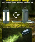 Rechargeable 3-In-1 Camping Lantern with Foldable Tent Light and Handheld Flashlight on green moss, showing dual function.