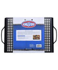 Nonstick Grill Topper Pan With Handles, Heavy Duty Carbon Steel BBQ Grilling Tray packaging, perforated surface, 15.55 x 11.05 inch