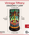 Vintage Tiffany Dragonfly Desk Lamp 11 Inch With Mosaic Glass Shade Small Accent Table Light Handmade Look UL Listed Home Decor For A Cozy Glow And Classic Vibe In Any Living Room Or Home Office