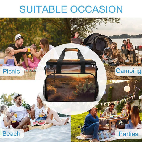 Desert Sunset Cactus Cooler Bag Insulated Lunch Box for men and women at picnic, camping, beach, and parties with cactus design