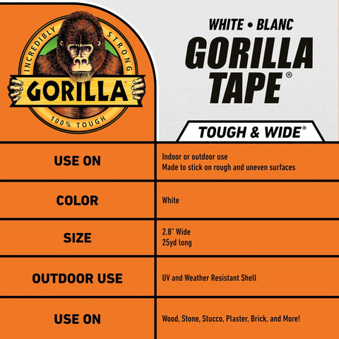 Ultra Tough And Wide White Duct Tape Pack 2.88 Inch Wide By 25 Yard Rolls Heavy Duty poster with product info.