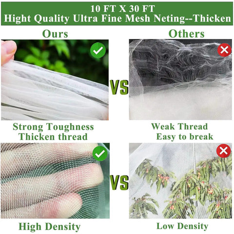 Garden Mesh Netting Kit With Ultra Fine 10x30 Ft Netting For Raised Beds Plant Covers Includes 6 Pro Grade Garden Hoops And 18 Clips Pest Barrier For Veggies Flowers Greenhouse Row Cover And Animal Protection