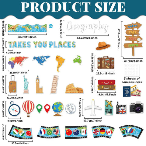 Geography Bulletin Board Set Must Have Adventure Travel Map Classroom Decor With World Countries Flags and Cutouts, product size.