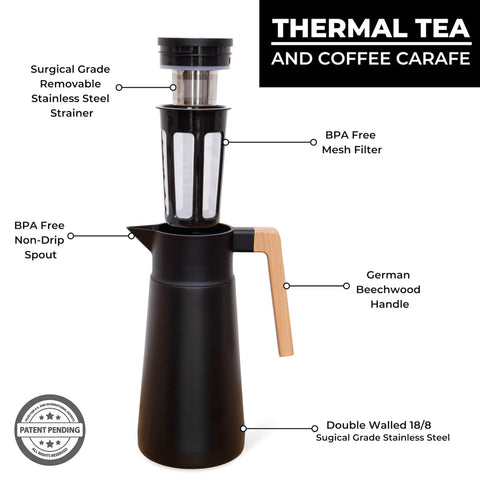 68 Oz Stainless Steel Insulated Coffee Carafe With Tea Infuser And Strainer 2 Liter Double Wall Vacuum Thermal Dispenser Black