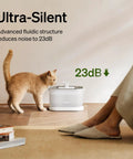 Cat using No Fuss Cat Water Fountain With Stainless Steel Tray, Wireless Pump, Dual Flow, 2.5L Automatic Dispenser, quiet 23dB