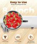 Premium 450W Electric Tomato Strainer Commercial Sauce Maker with large funnel holding fresh strawberries.