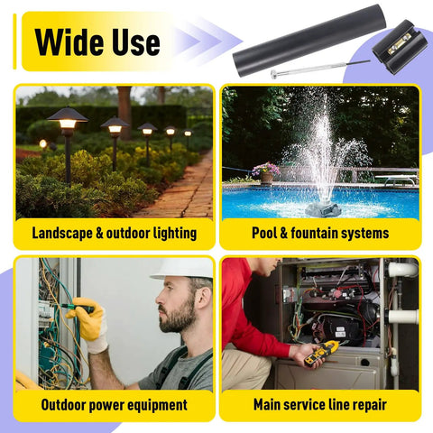 Image showing various uses for Underground Wire Splice Kit for 14/3 to 8/3 UF Cable Direct Burial Ready, 600 Volt Max.