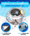 Powerful Washing Machine Cleaner And Descaler Tablets 24 Pack dissolving in washer drum, showcasing deep cleaning action.