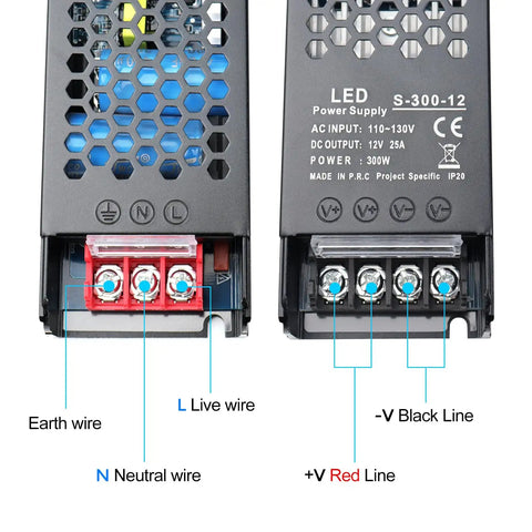 Heavy Duty 12V 25A 300W Universal Switching Power Supply 110V AC To 12V DC LED Driver And Adapter For Strip Lights Lamps And Radios With Overload Over Voltage Over Current And Short Circuit Protections, front terminals