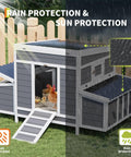 56 Inch Large Chicken Coop With Two Nesting Boxes, Weatherproof Wooden Hen House With Rain Protection, Chickens Inside