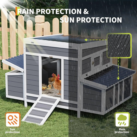 56 Inch Large Chicken Coop With Two Nesting Boxes, Weatherproof Wooden Hen House With Rain Protection, Chickens Inside