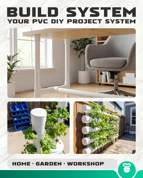 DIY projects using PVC end caps with indoor table, indoor plant holder, outdoor garden system; Heavy Duty 2 Inch PVC End Cap Fittings Pack.
