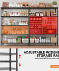 Heavy Duty Five Tier Storage Shelving Unit With Extra Wide 69.8 Inch Wire Rack Holds Up To 1600 Lbs Total Perfect For Garage Workshop Home Storage And Warehouse Organization black metal wire rack loaded with pantry items
