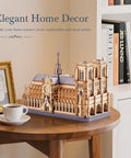 3D Wooden Puzzle For Adults Notre Dame Cathedral Model Kit 330 Piece DIY Architecture Craft Gift And Home Decor For Architecture Enthusiasts Epic Display Piece For Architecture Lovers And DIY Fans, wooden cathedral model on table
