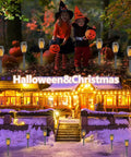 Decorative garden with Six Pack Solar Torch Lights Outdoor With Flickering Flame LED Beads for Halloween and Christmas ambiance