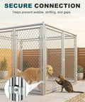 Heavy Duty Chain Link Fence Panel Clamps For 1-5/8 Inch OD Round Pipe Galvanized Dog Kennel Hardware visible on kennel frame