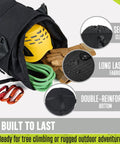 Heavy Duty Arborist Rope Bag 35L Bucket Backpack with 1000 Denier Fabric, side pockets, and rugged outdoor gear visibility.
