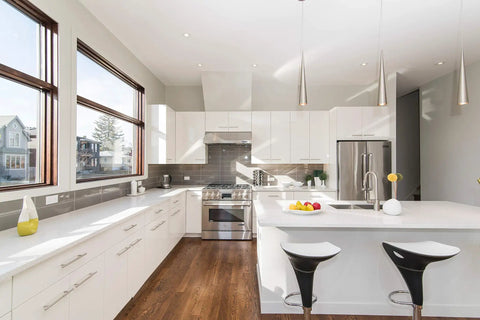 Modern kitchen showcasing 60 Pack 6 Inch Cabinet Pulls In Brushed Nickel Stainless Steel For Kitchen Cupboards And Cabinets.