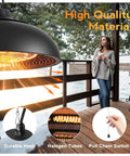 Ceiling Mounted 1500W Patio Heater For Outdoor Spaces, 3S Instant Heat with halogen tubes, woman relaxing on balcony