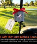 Universal Golf Cart Phone Mount With Heavy Duty Strap For Hands Free Gps And Score Tracking Patriotic Flag Caddy on golf cart.
