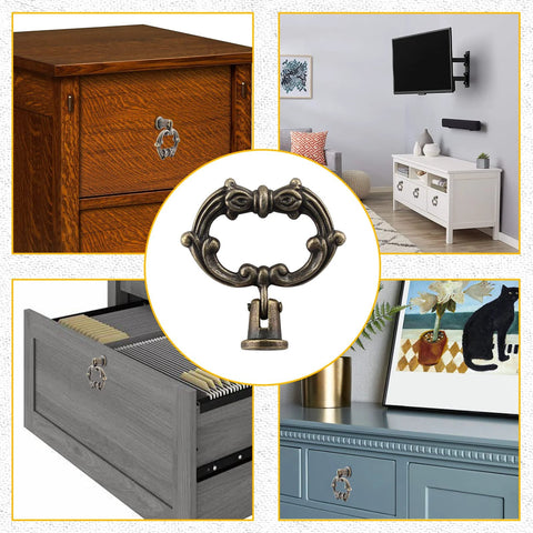 Antique Bronze Drop Ring Cabinet Pulls Set Of Six Heavy Duty Zinc Alloy Drawer Pulls for cabinets and dressers installation