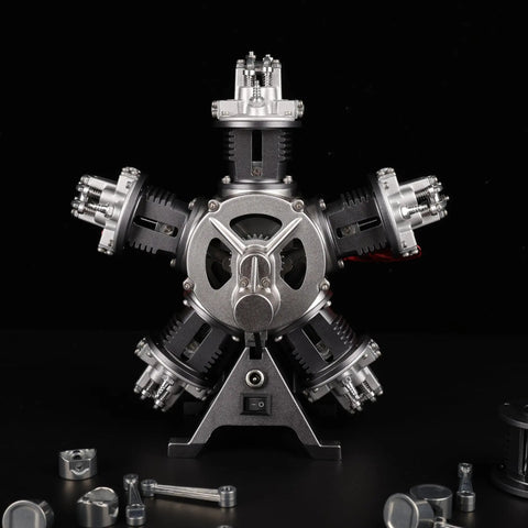 Front view of Jet Engine Model Kit 5 Cylinder Radial Engine That Runs Mechanical Metal Assembly With 230 Plus Parts DM116
