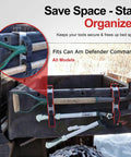 Dual Tool Hook Kit For Can Am Defender With Toolless Bed Rail Install Heavy Duty Aluminum Hooks securing tools